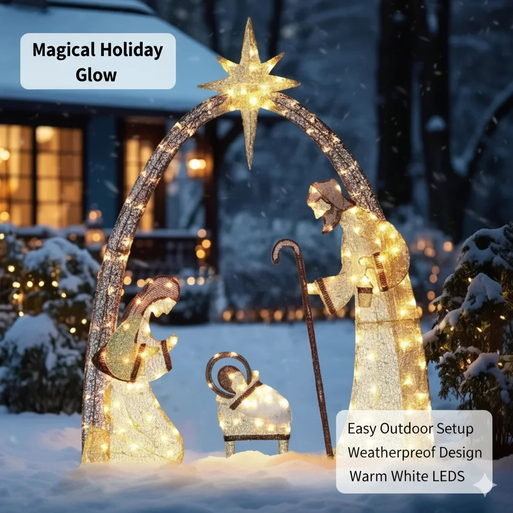 5.5FT Christmas Nativity Scene - đánh giá và giá Outdoor Lighting Effects