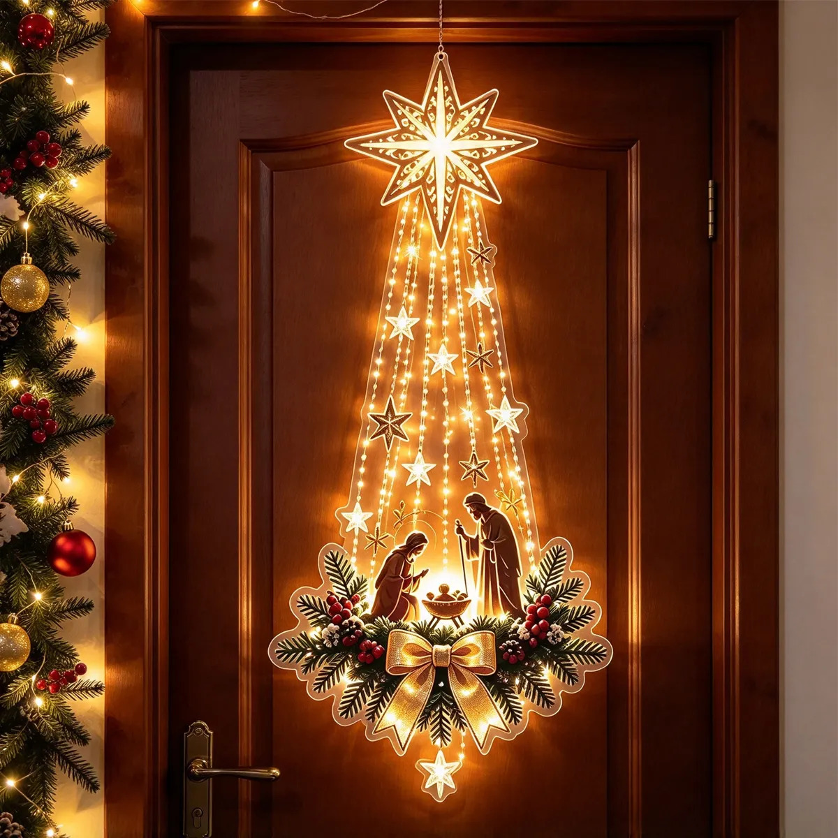 1Pc Christmas Door Hanger Glow - đánh giá và giá Outdoor Lighting Effects